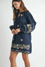 MABLE Embroidered Long Sleeve Peasant Mini Dress Casual Dresses