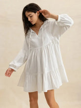 Tiered Tie Neck Long Sleeve Mini Dress Casual Dresses