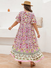 Plus Size Floral Tie Neck Flutter Sleeve Maxi Dress Woman Maxi Dress