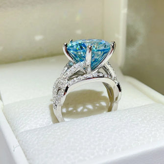10 Carat Moissanite 925 Sterling Silver Ring Pastel Blue