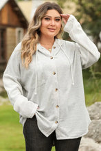 Plus Size Button Up Drawstring Long Sleeve Hoodie Woman Sweatshirts