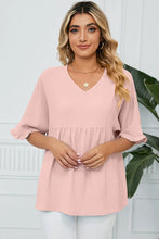 Peplum V-Neck Half Sleeve T-Shirt Watermelon pink