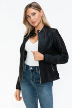 Snobbish PU Leather Biker Jacket with Side Zip Pockets Woman Outerwear