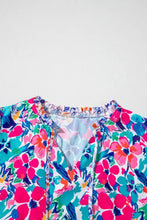 Mixed Floral Print Tie Neck Short Sleeve Dress Casual Dresses