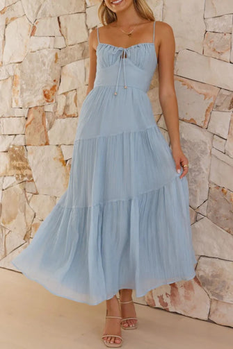 Smocked Back Midi Cami Dress Light Blue
