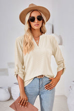 V-Neck Roll-Tap Sleeve Blouse Ivory Woman Blouses