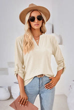 V-Neck Roll-Tap Sleeve Blouse Ivory Woman Blouses