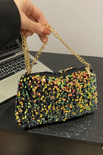 Sequin Removable Strap Shoulder Bag Yellow-Green One Size Shoulder Bags