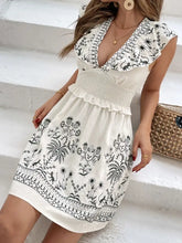 Smocked Ruffled Cap Sleeve Mini Dress Casual Dresses