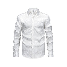 Men's Full Size Leopard Button Down Satin Shirt Plus Size White