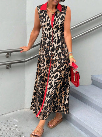 Plus Size Leopard Print Sleeveless Maxi Dress Leopard