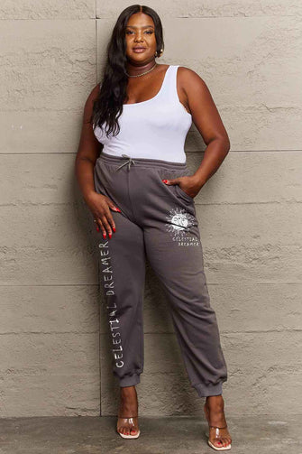 Simply Love Full Size CELESTIAL DREAMER Graphic Sweatpants Dark Gray