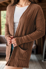 Textured Open Front Cover Up with Pockets Brown