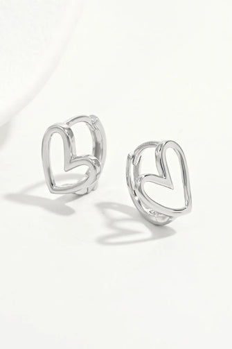 925 Sterling Silver Heart Shape Earrings Silver One Size