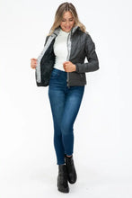 YMI Faux Layered Double-Zipper Jacket with Fuzzy Hood Woman Outerwear