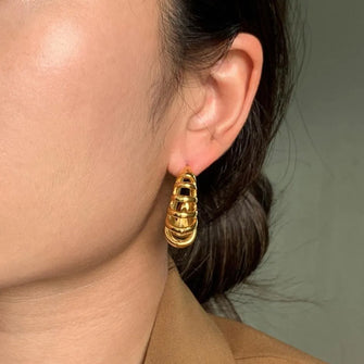 Stainless Steel Cutout C-Hoop Earrings Gold One Size