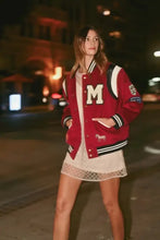 MABLE M Bomber Varsity Jacket with Patch Detail Burgundy Woman Outerwear