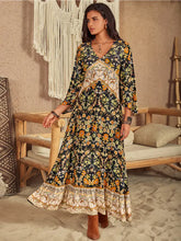 Floral V-Neck Midi Dress Woman Maxi Dress