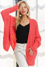 ADORA Popcorn Knit Open Front Long Sleeve Cardigan Coral One Size