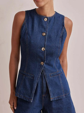 Button Down Denim Vest Medium