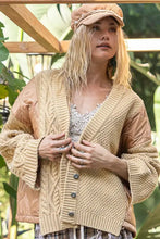 POL Quilting Patch Button Up Cable Knit Jacket Woman Outerwear