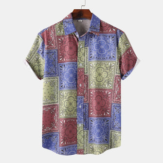 Men's Printed Short Sleeve Button-Up Shirt Multicolor