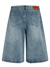 Men's Floral Trim Wide Leg Denim Shorts