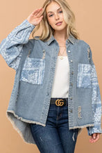 And The Why Full Size Paisley Print Quilted Sleeves Denim Jacket Lt.Denim Woman Outerwear