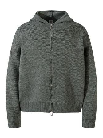 Men's Textured Knit Zip-Up Hooded Cardigan Gray