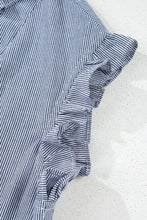 Stripe Frilled Ruffled Cap Sleeve Button Up Mini Dress Casual Dresses