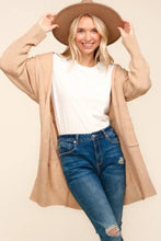Haptics Stripe Textured Open Front Cardigan with Pockets Taupe Woman Outerwear
