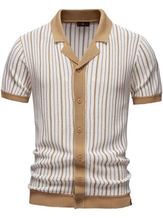 Men's Stripe Button Down Cardigan Khaki