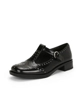 Round Toe Block Heels Loafers Black Woman Loafers