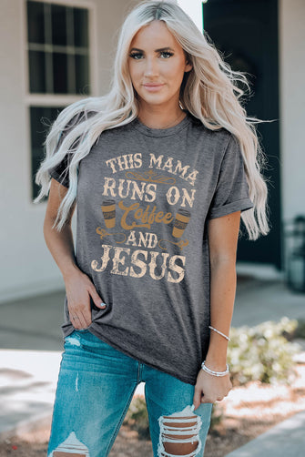 Slogan Graphic Round Neck Tee Mid Gray