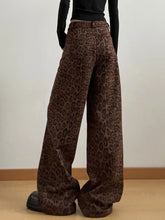 Brown leopard print wide leg high waist pants made from lightweight fabric for stylish casual wear