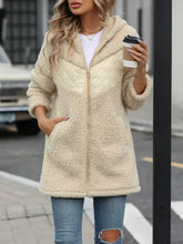 Fuzzy Zip Up Long Sleeve Hooded Jacket Casual Dresses