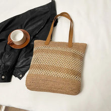 Contrast Woven Straw Beach Tote Bag with Tassel Detail Brown-Beige onesize Shoulder Bags
