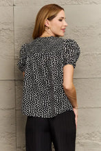Perfee Printed Round Neck Puff Sleeve Blouse Woman Blouses