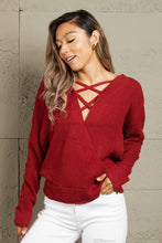 Woven Right Crisscross Back Waffle-Knit Sweater Rust