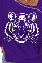 Tiger Graphic Long Sleeve Asymmetrical Neck Top Woman Blouses