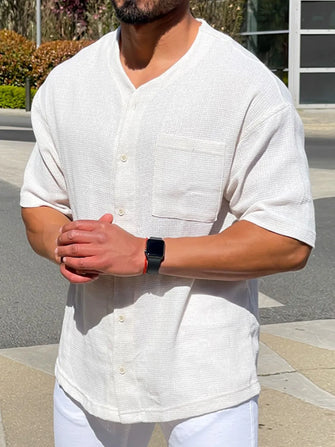 Men's Plus Size Chest Pocket Button Down Shirt White