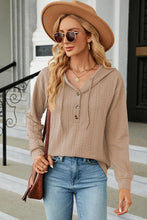 Drawstring Half Button Long Sleeve Hoodie Woman Sweatshirts