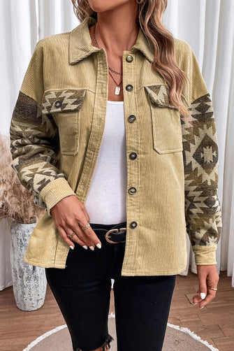 Geometric Button Down Collared Jacket Chartreuse