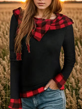 Plaid Long Sleeve Hooded Blouse Black Woman Blouses