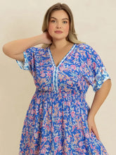Plus Size Smocked Printed Half Sleeve Midi Dress Casual Dresses