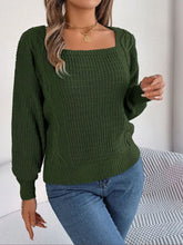 Square Neck Mixed Knit Sweater Sweater Pullovers
