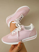 Round Toe Lace Up Sneakers Pink Woman Sneakers