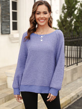 Angel Wings Round Neck Ribbed Trim Sweater Lavender