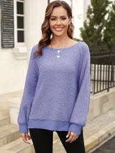 Angel Wings Round Neck Ribbed Trim Sweater Lavender Sweater Pullovers
