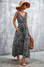 Bedrucktes Maxi-Kleid mit V-Ausschnitt und Taillengürtel Schwarz Damen Maxi-Kleid